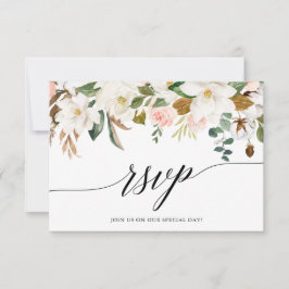 Calligrafie White Magnolias Rozen Wedding RSVP Kaartje