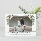 Calligrafie Winter Floral Greenery Wedding Foto Feestdagenkaart (Staand voorkant)