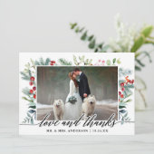Calligrafie Winter Greenery Love Bedankt Wedding (Staand voorkant)