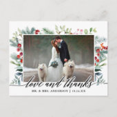 Calligrafie Winter Greenery Love Bedankt Wedding Briefkaart (Voorkant)