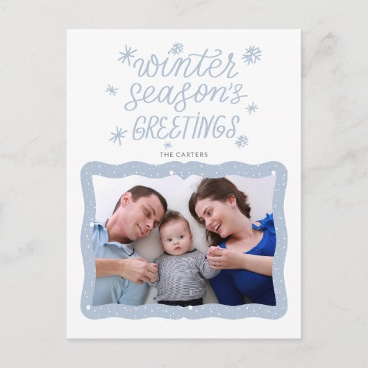 Calligrafie Winter Seizoen Groetings Foto Holiday Briefkaart (Voorkant)