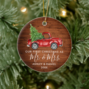 Calligrafie Wood Eerste Kerstmis Mr. Truck Keramisch Ornament