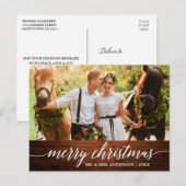 Calligrafie Wood Merry Kerstbruiloft Foto Briefkaart (Voorkant / Achterkant)