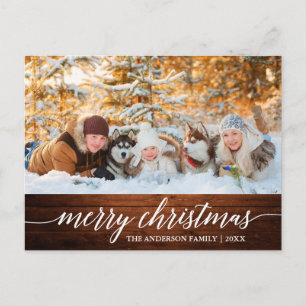 Calligrafie Wood Merry Kerstfamilie Foto Briefkaart