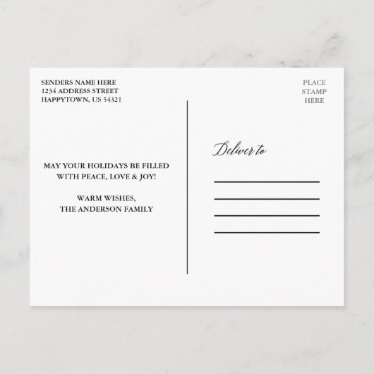 Calligrafie Wood Merry Kerstfamilie Foto Briefkaart (Achterkant)