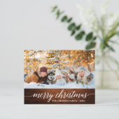 Calligrafie Wood Merry Kerstfamilie Foto Briefkaart (Staand voorkant)