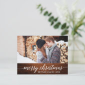 Calligrafie Wood Merry-kerstfeestfoto Briefkaart (Staand voorkant)