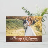 Calligrafie Wood Merry kerstster foto Feestdagenkaart (Staand voorkant)