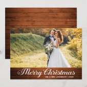 Calligrafie Wood Merry kerstster foto Feestdagenkaart (Voorkant / Achterkant)
