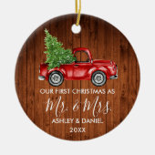 Calligrafie Wood Mr. Mrs. Keramisch Ornament (Voorkant)
