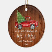 Calligrafie Wood Mr. Mrs. Keramisch Ornament (Links)