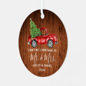 Calligrafie Wood Mr. Mrs. Metalen Ornament (Voorkant links)