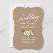 Calligrafie Yellow Floral Wedding Kraft Foto Kaart (Voorkant)