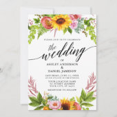 Calligrafie Zonnebloem Boho Floral Greenery Weddin Kaart (Voorkant)