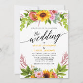 Calligrafie Zonnebloem Geel Gele bruiloft Kaart (Voorkant)