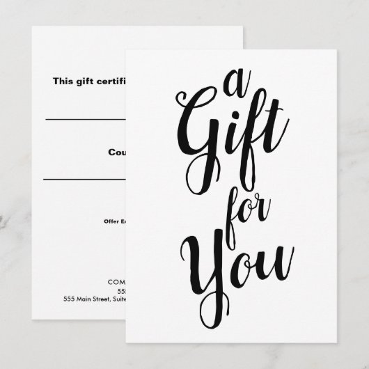 Calligrafie zwart-wit cadeaubon (Voorkant / Achterkant)