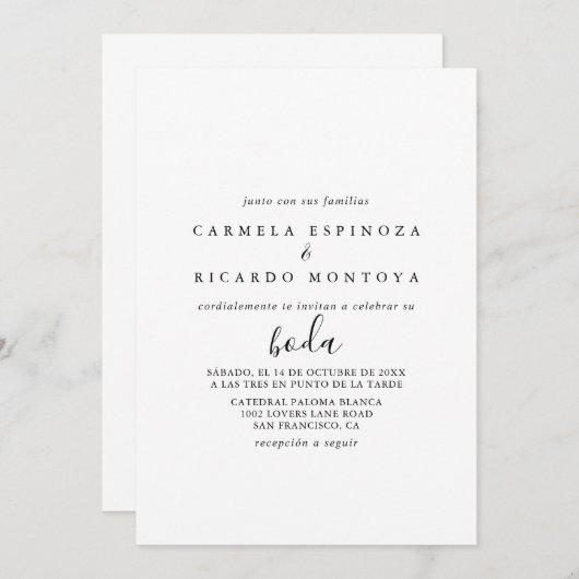 Calligrafie Zwart-wit Spaans huwelijk Kaart (Voorkant / Achterkant)