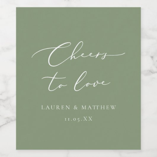 Calligrafiekers tot liefhebberij Groene bruiloft Wijn Etiket (Enkel label)