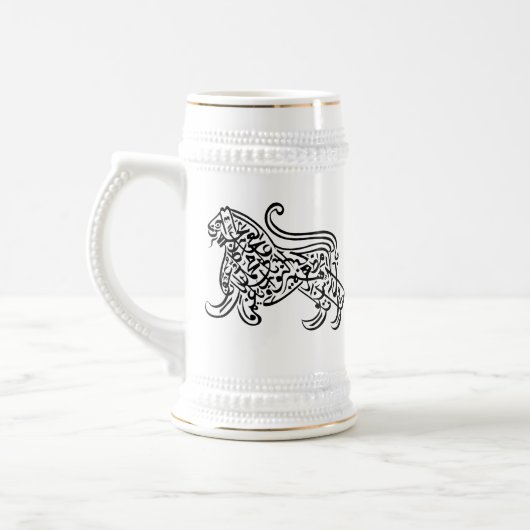 Calligrafielenleeuw (zwart) bierpul (Links)