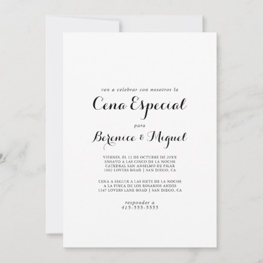Calligrafieminimalist Cena Especial Kaart (Voorkant)