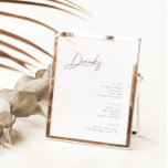 Calligrafieminimalistisch menu Moderne balk Poster<br><div class="desc">Het ontwerp is voorzien van een handgeschreven lettertype en een modern, minimalistisch ontwerp. Ontworpen om te coördineren met het Collectie "ESSENTIALS" Wedding Invitation. Klik op "Personaliseren" als je details wilt wijzigen. Uitzicht de link collectie op deze pagina om alle overeenkomende objecten in dit prachtige ontwerp te bekijken of zie hier...</div>