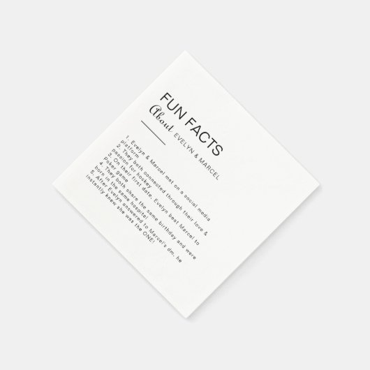 Calligrafieminimalistisch Trivia Fun Facts Wedding Servet (Hoek)