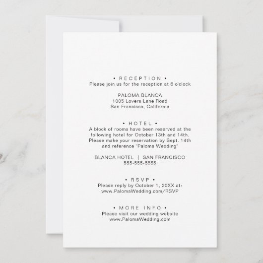 Calligrafieminimalistisch voor- en achterhuwelijk kaart (Achterkant)