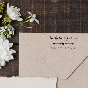 Calligrafienaam Heart & Arrows Weduwdatum Rubberstempel