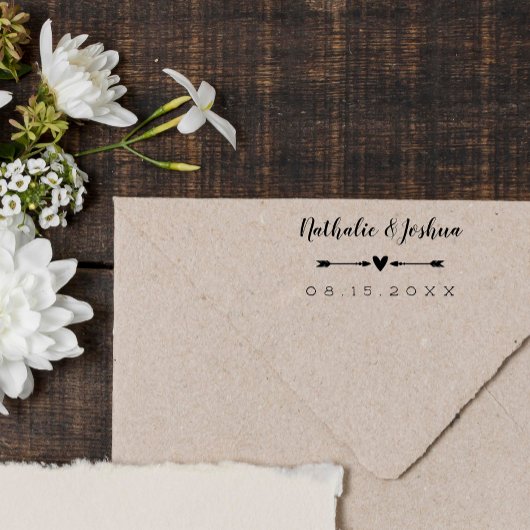 Calligrafienaam Heart & Arrows Weduwdatum Rubberstempel