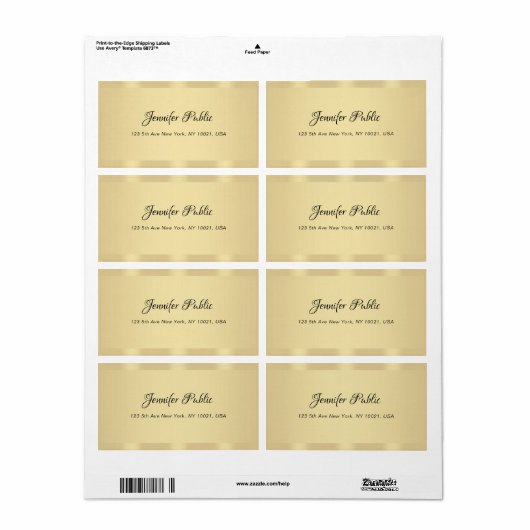 Calligrafienaam Modern Hand Script Faux Gold Etiket (Full Sheet)
