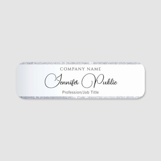 Calligrafienaam Tag Elegant Script Silver Glitter (Voorkant)
