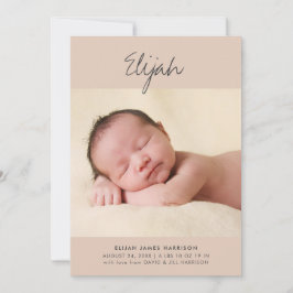 Calligrafienaam Terracotta One Photo Birth Aankondiging