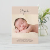 Calligrafienaam Terracotta One Photo Birth Aankondiging (Staand voorkant)