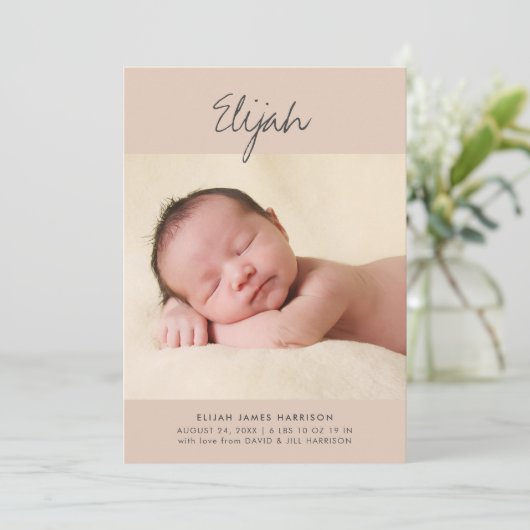 Calligrafienaam Terracotta One Photo Birth Aankondiging (Staand voorkant)