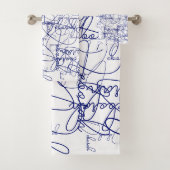Calligrafiepatroon van blauwe handtekeningen bad handdoek (Insitu)