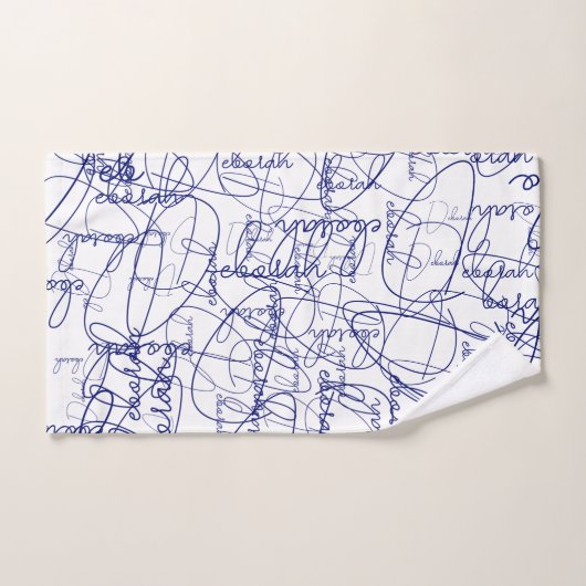 Calligrafiepatroon van blauwe handtekeningen bad handdoek (Handdoek)