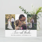 Calligrafiescript 3 Foto's Weddenschap Bedankkaart (Staand voorkant)