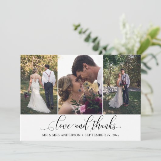  Calligrafiescript 3 Foto's Weddenschap Bedankkaart (Staand voorkant)