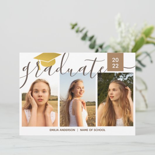 Calligrafiescript 4 Fotocollage Afstuderen Kaart (Staand voorkant)