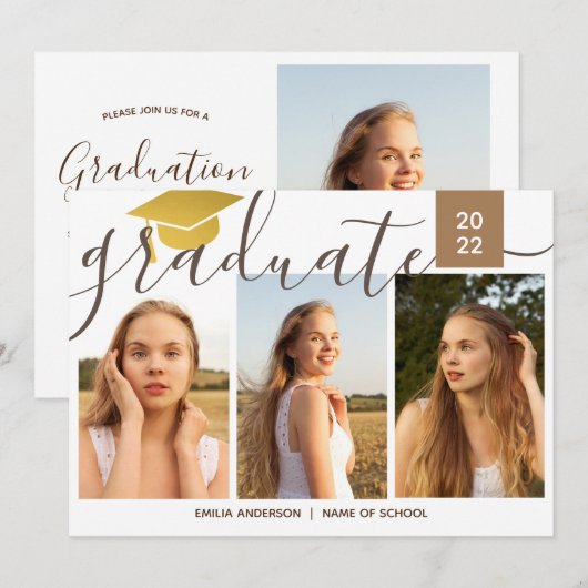 Calligrafiescript 4 Fotocollage Afstuderen Kaart (Voorkant / Achterkant)