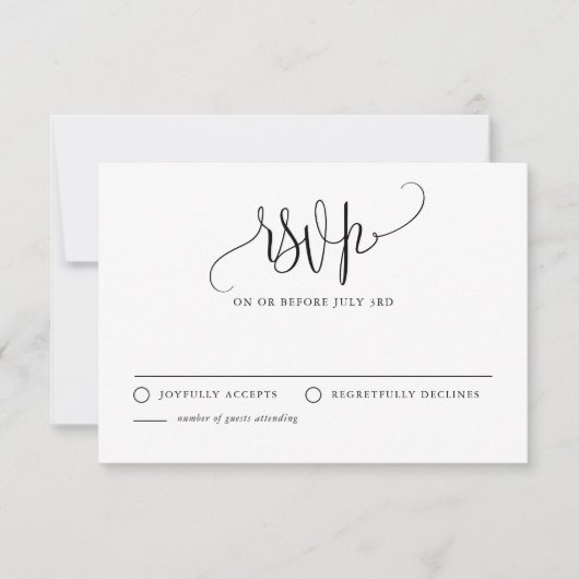  Calligrafiescript Black Wedding RSVP Kaartje (Voorkant)