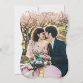 Calligrafiescript Blue Pink Floral Photo Weddensch Kaart (Achterkant)