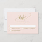  Calligrafiescript Blush en Gold Wedding RSVP Kaartje (Voorkant)