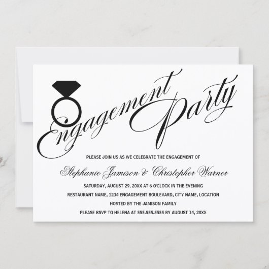 Calligrafiescript Diamond Ring Engagement Party Kaart (Voorkant)