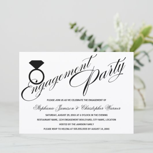 Calligrafiescript Diamond Ring Engagement Party Kaart (Staand voorkant)