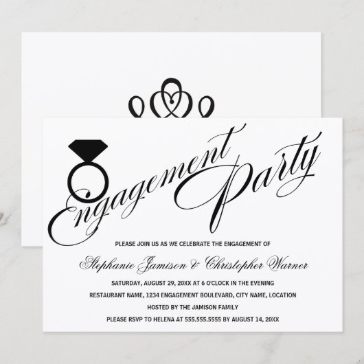 Calligrafiescript Diamond Ring Engagement Party Kaart (Voorkant / Achterkant)