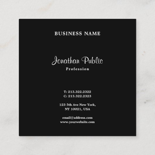 Calligrafiescript elegant Black and White Trendy Vierkante Visitekaartje (Achterkant)