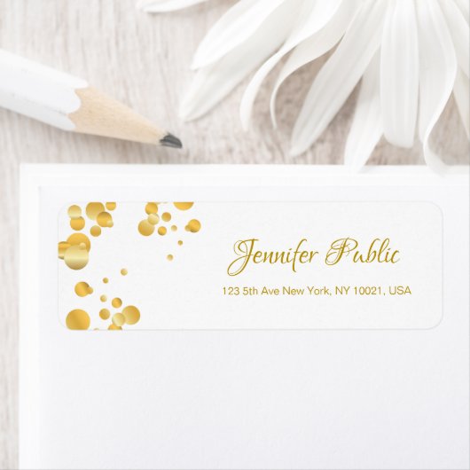 Calligrafiescript Elegant Sjabloon Gold Confetti Etiket (Insitu)