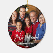 Calligrafiescript Feliz Navidad Rood foto Keramisch Ornament (Links)