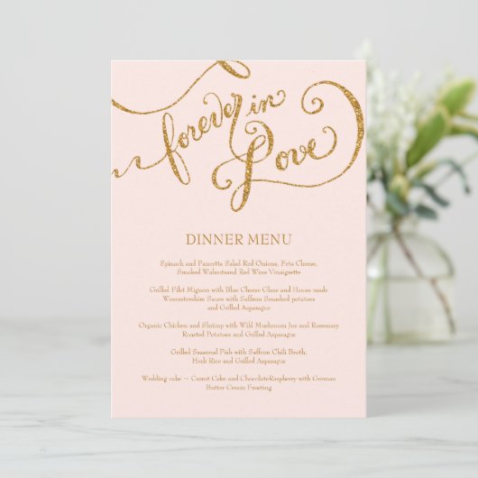 Calligrafiescript Forever in Love Gold Glitter Menu (Staand voorkant)